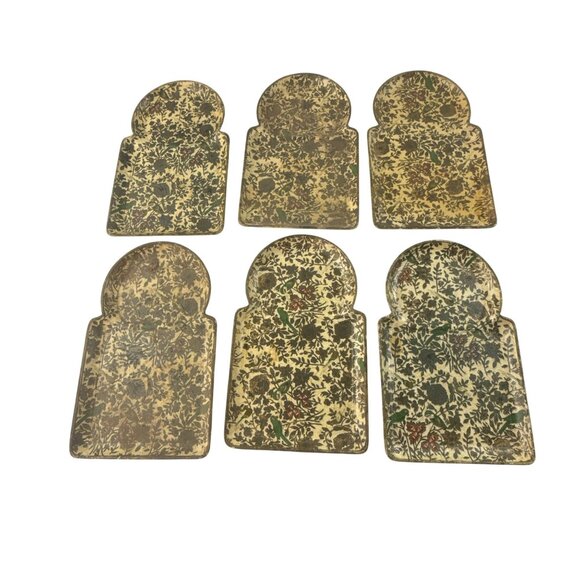 Vintage Viking Import Japan Drink Trays Set Floral Birds Gold Florentine Style - Picture 2 of 15